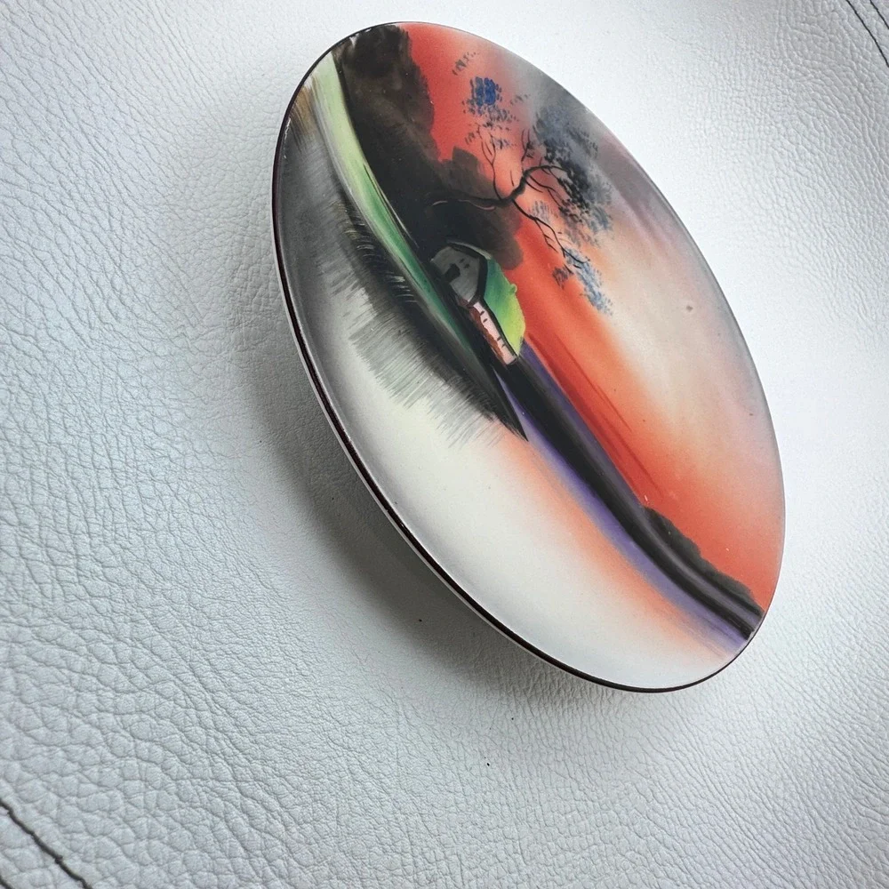 1920s Noritake Hand Painted Landscape Cottage Sunset Plate‎ M Wreath Mark 6.25